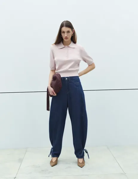 Marks & Spencer High Waisted Tie Detail Balloon Leg Jeans Indigo Mix