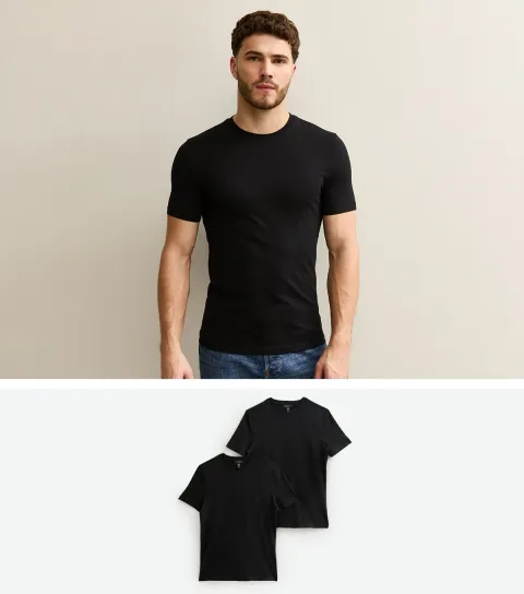 Men's Pack of 2 Black Muscle Fit Crew Neck T-Shirts