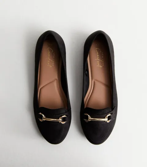 Women's Black Suedette Snaffle Trim Loafers