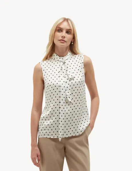 Hobbs Polka Dot Tie Neck Blouse Brown Mix