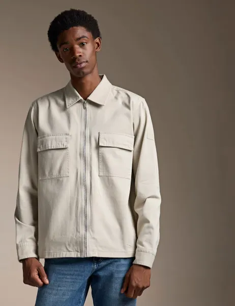 Boss Regular Fit Pure Cotton Overshirt Beige