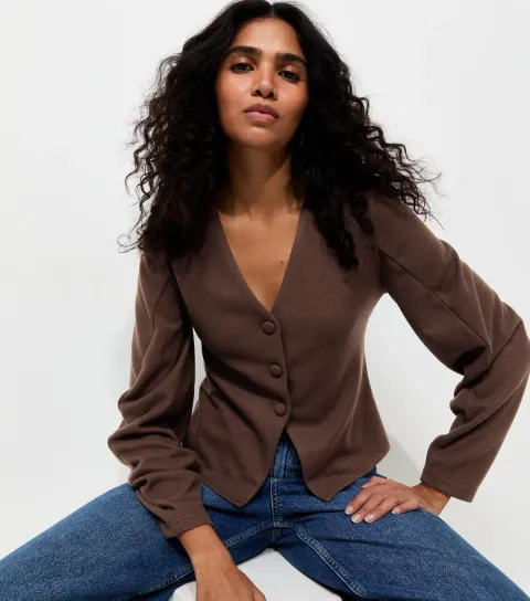 Women's Dark Mink Soft Touch V Neck Cardigan