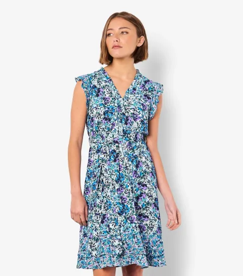 Women's Blue Floral Print V-Neck Dress