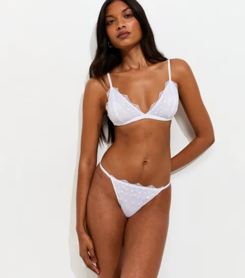 Women's White Daisy Embroidered Thong