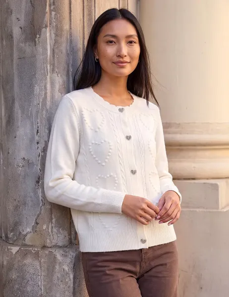 Roman Heart Stitch Cardigan Ivory Mix