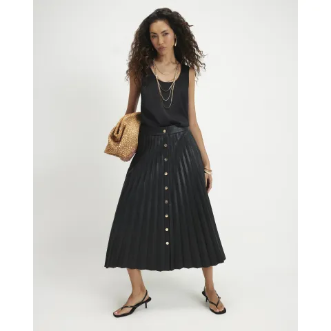 River Island Popper Front Pleated Midi Skirt