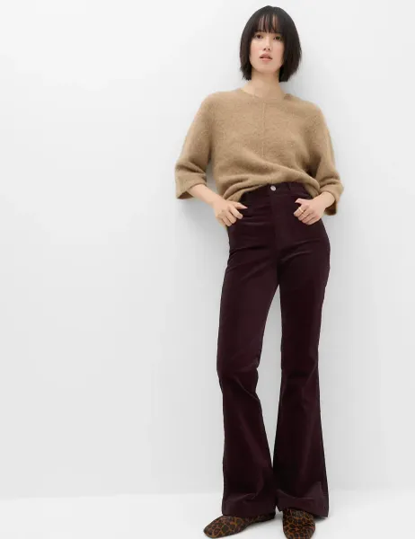 Marks & Spencer High Waisted Flared Corduroy Trousers Dark Claret