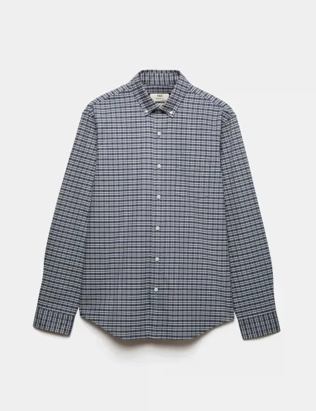 Marks & Spencer Ultimate Pure Cotton Check Oxford Shirt Light Blue Mix