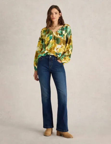 Mid Rise Bootcut Jeans Med Blue Denim