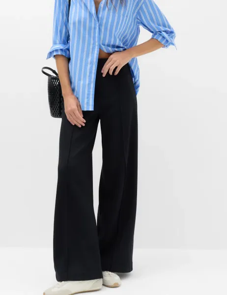 Marks & Spencer Premium Jersey Seam Detail Wide Leg Trousers Black