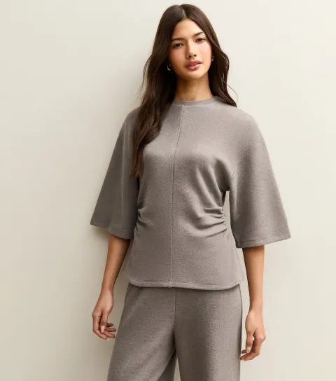 Women's Mid Grey Soft Touch Ruched Waist Top