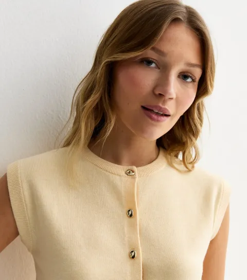 Women's Light Yellow Knit Abstract Button Waistcoat