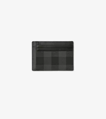 Check Money Clip Card Case in Charcoal - Men, Canvas