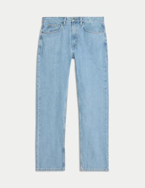 Marks & Spencer Straight Fit Pure Cotton Value Jeans Light Blue Mix