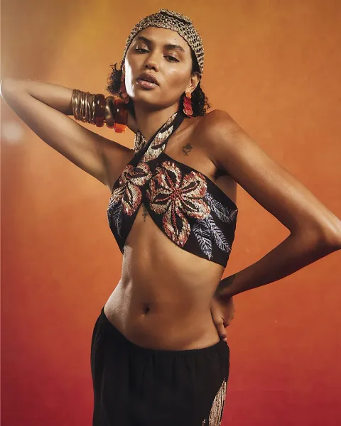 River Island Beaded Floral Halter Neck Crop Top