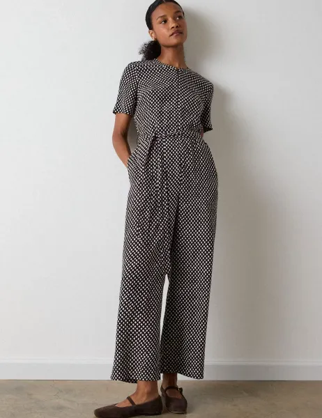 Whistles Checked Short Sleeve Jumpsuit Brown Mix