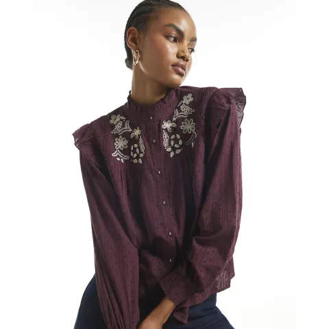 River Island Floral Embroidered Yoke Blouse