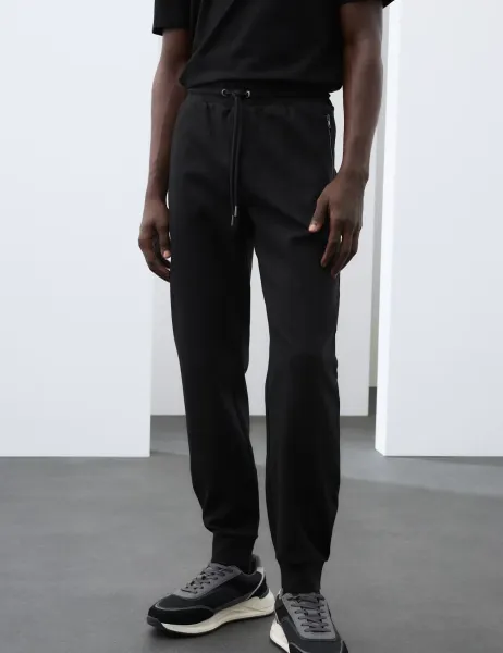 Autograph Pure Cotton Cuffed Drop Needle Joggers Black