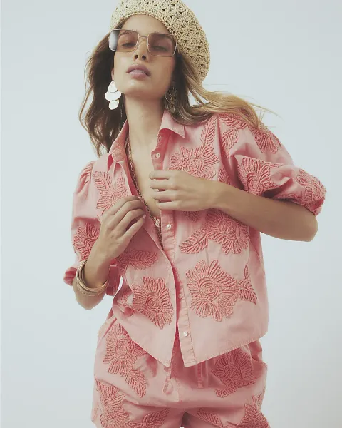 River Island Cotton Puff Sleeve Cornelli Shirt