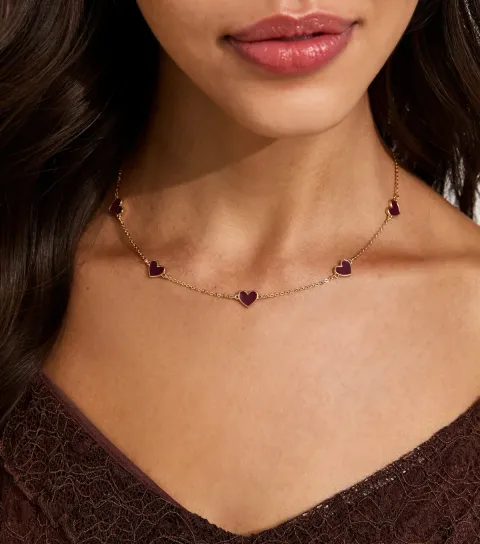 New Look Gold Tone Dark Brown Mini Enamel Heart Necklace