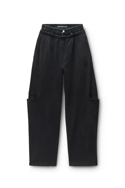 Denim Waist Slashed Sweatpant