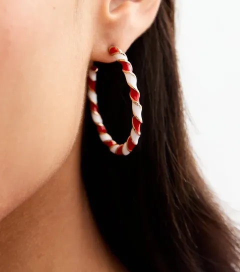 New Look Red Christmas Candy Cane Hoop Earrings