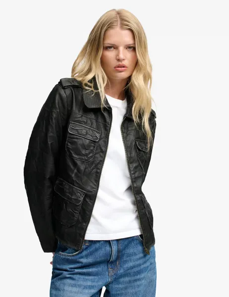 Superdry & Co Faux Leather Utility Jacket Black