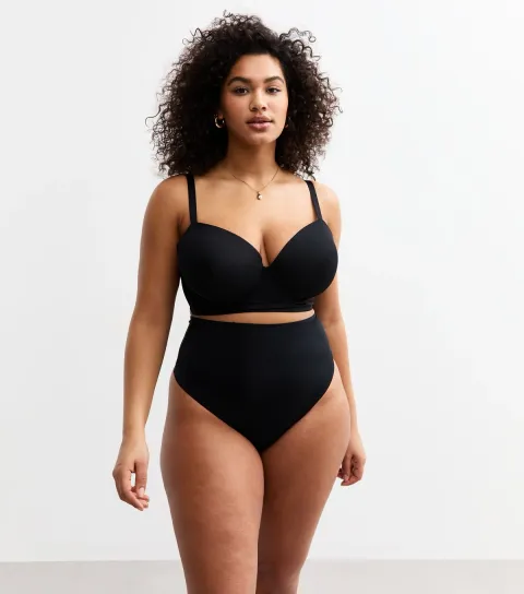 Women's Plus Size Black High Waisted Micro Thong Curves