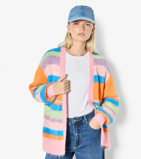 Women's Pink Striped Cardigan