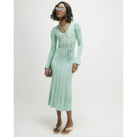 River Island Metallic Flare Knitted Midi Dress