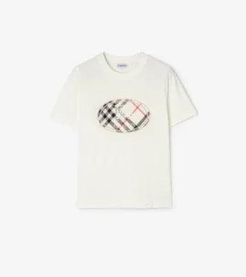 Check Knight Stamp Cotton T-shirt in Chalk white