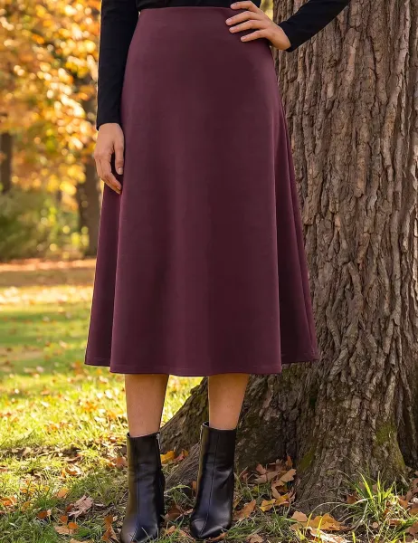 Roman Petite Ponte Stretch Midi Skirt Burgundy Mix