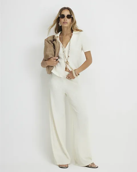 River Island Textured Wide Leg Trousers