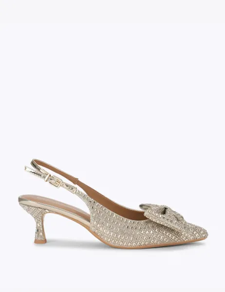 Kurt Geiger Sparkle Bow Kitten Heel Pointed Court Shoes Silver