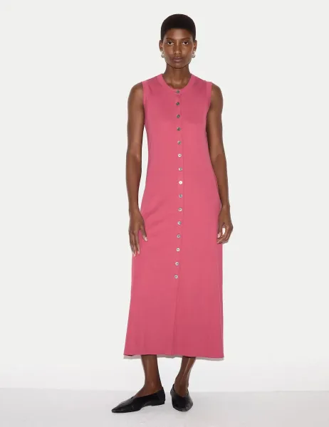 Jigsaw Cotton Rich Ribbed Midi Column Dress Pink