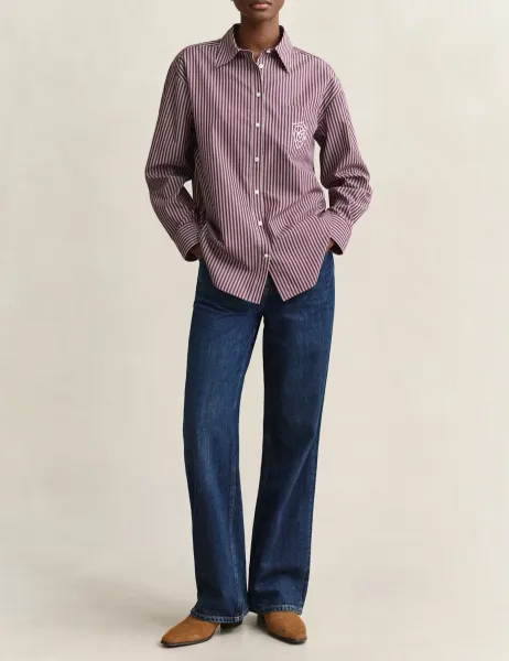 Gant Pure Cotton Striped Button Through Shirt Red Mix