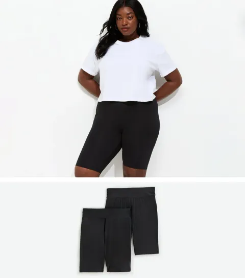 Women's Plus Size Pack Of 2 Black Cycling Shorts Curves