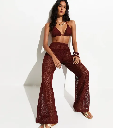 New Look Women's Rust Crochet Beach Trousers