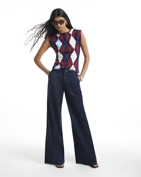 River Island Mid Rise Wide Leg Tie Front Jeans
