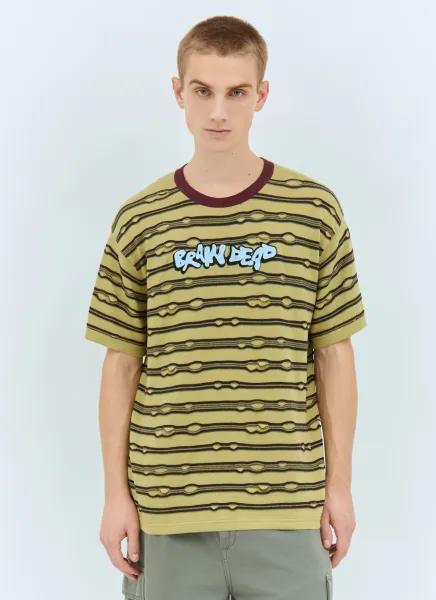 Embroidered Puckered Striped T-Shirt