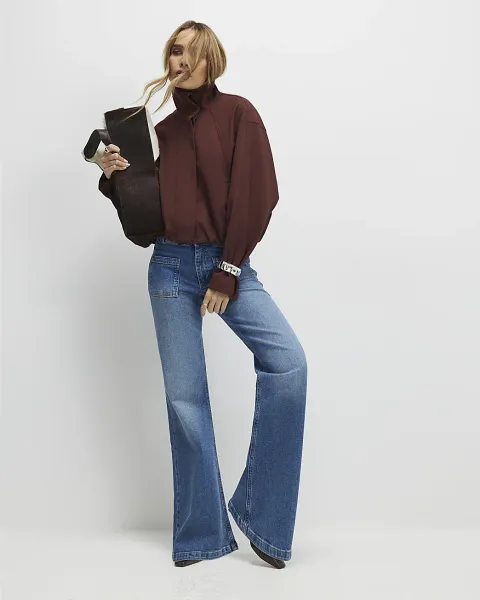 River Island Button Detail Pocket Front Flared Jeans