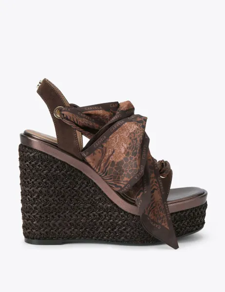 Carvela Suede Scarf Tie Wedge Open Toe Sandals Brown
