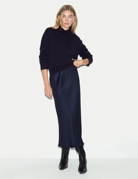 Jigsaw Satin Bias Midi Skirt Navy