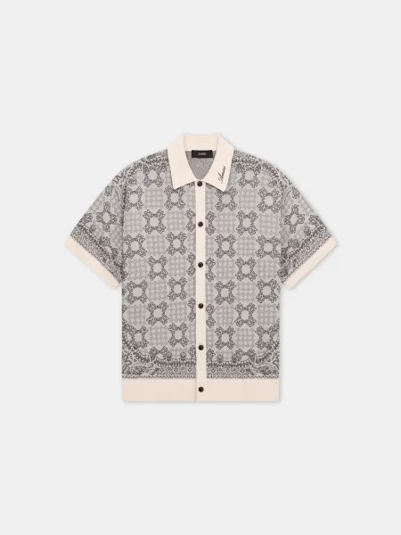 MA QUAD CHECK MESH KNIT SHIRT - Alabaster