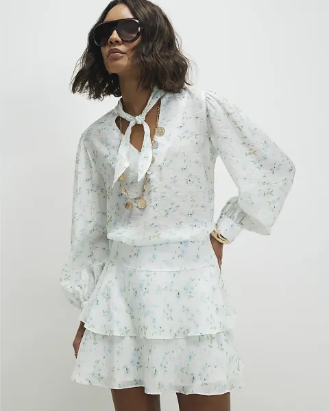 River Island Floral Pussybow Blouse