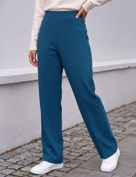 Roman Petite Straight Leg Ponte Trousers Teal Mix
