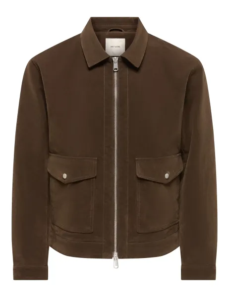Only & Sons Faux Suede Utility Jacket Brown
