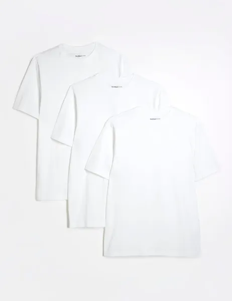 River Island 3 Pack Slim Fit Pure Cotton T-Shirts White