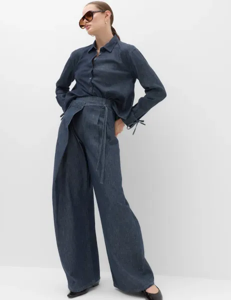 Marks & Spencer Denim High Waisted Wrap Wide Leg Jeans Indigo Mix