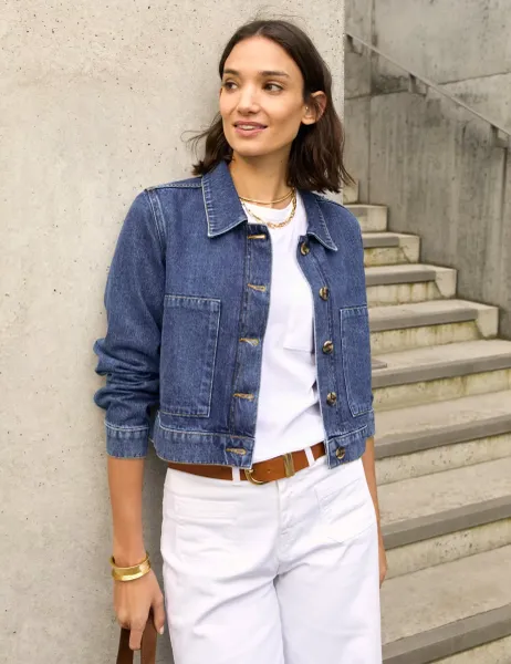 BAUKJEN Denim Cropped Jacket Medium Indigo